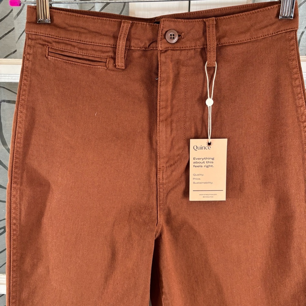 Organic Stretch Cotton Twill Straight Leg Cropped Pants, Rust Color, Size 27 - Picture 9 of 15